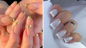 Virou obsessão nos salões descubra 3 ideias de unhas douradas com francesinha