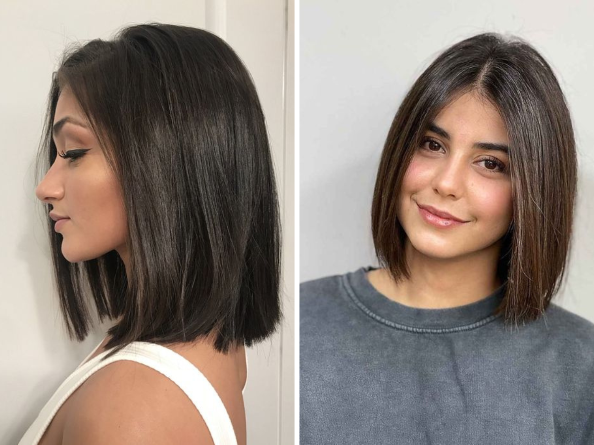 Long Bob 2024. Foto mostra duas mulheres brancas com corte long bob reto e cor preta.