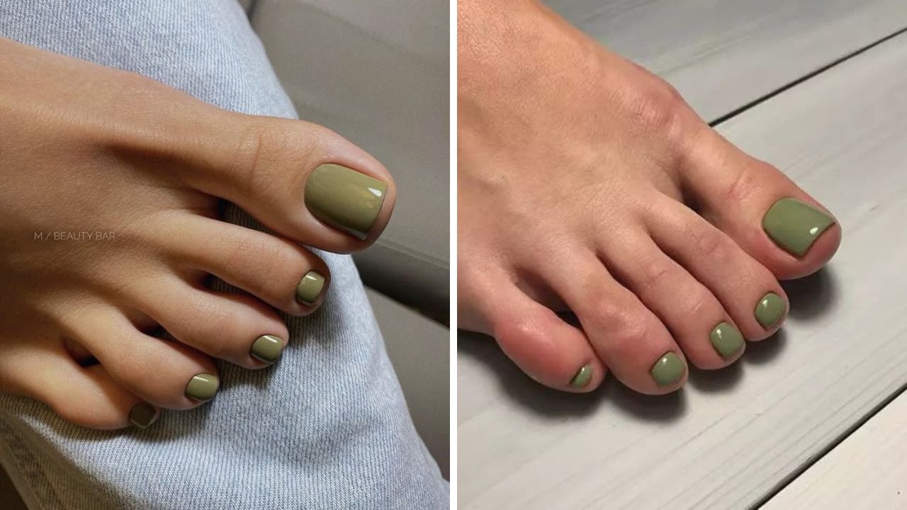 esmalte cor verde-oliva em pés