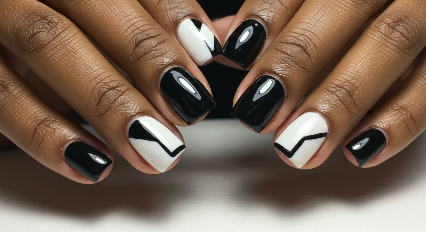 unhas preto e branco geométricas