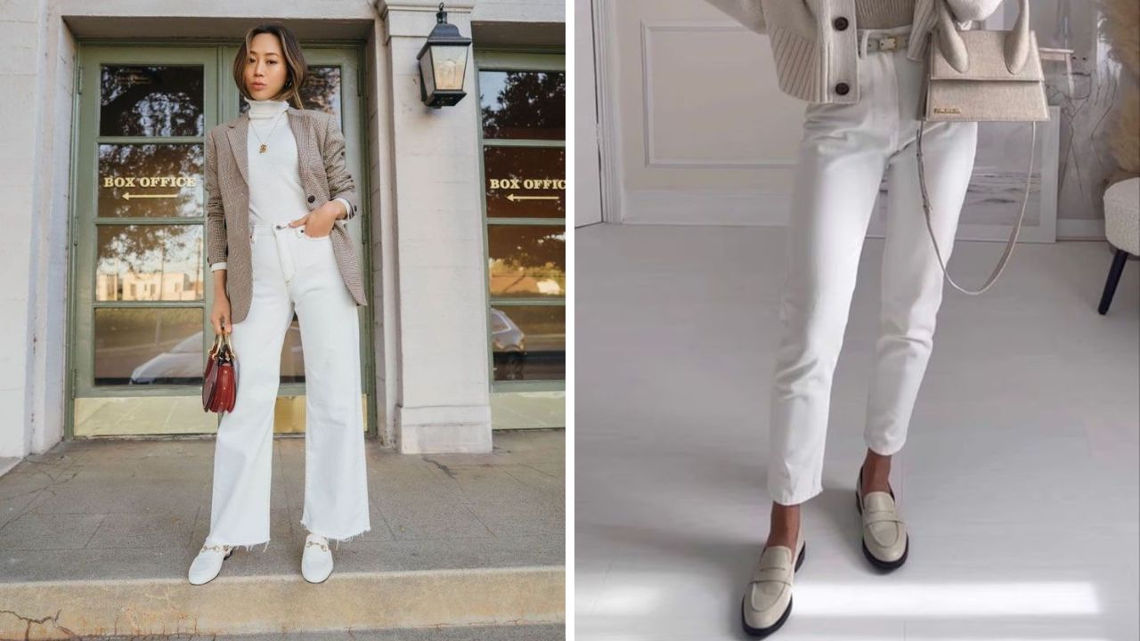 jeans branco com mocassim ideias