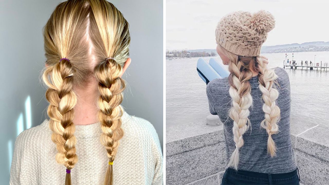mulheres com penteado pancake braid