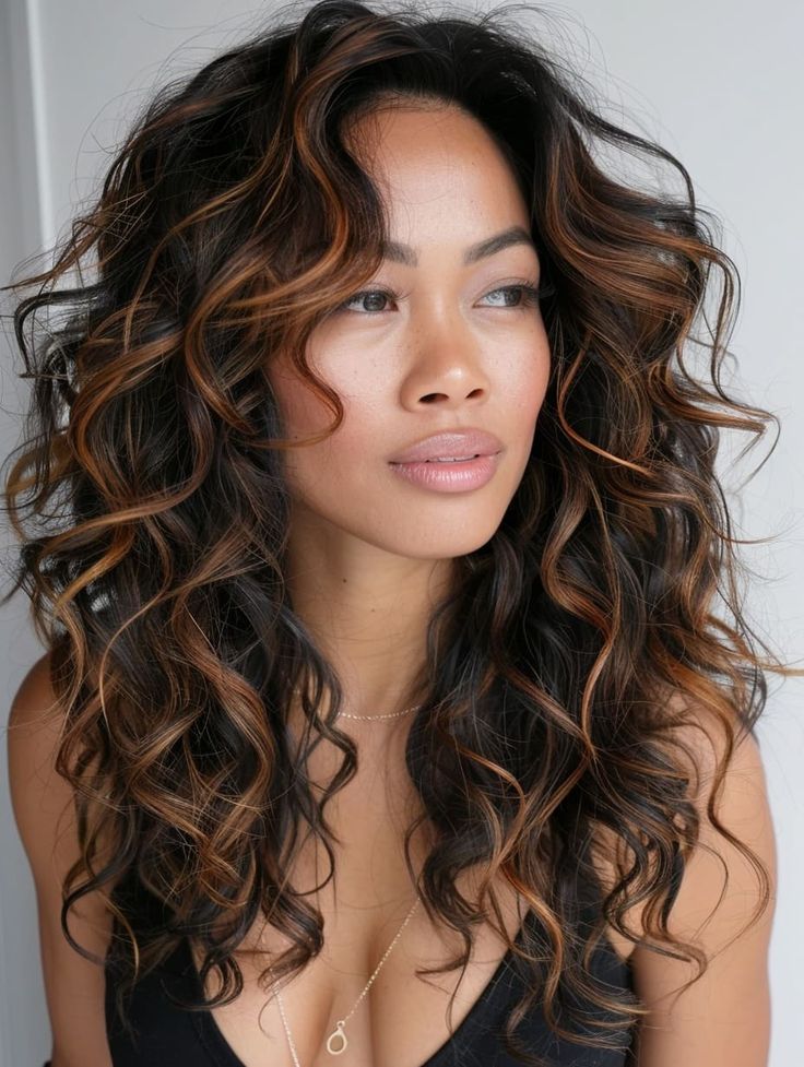 Balayage em morenas para cabelos cacheados