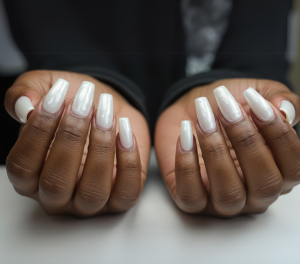 Unhas Brancas com Efeito Perolado