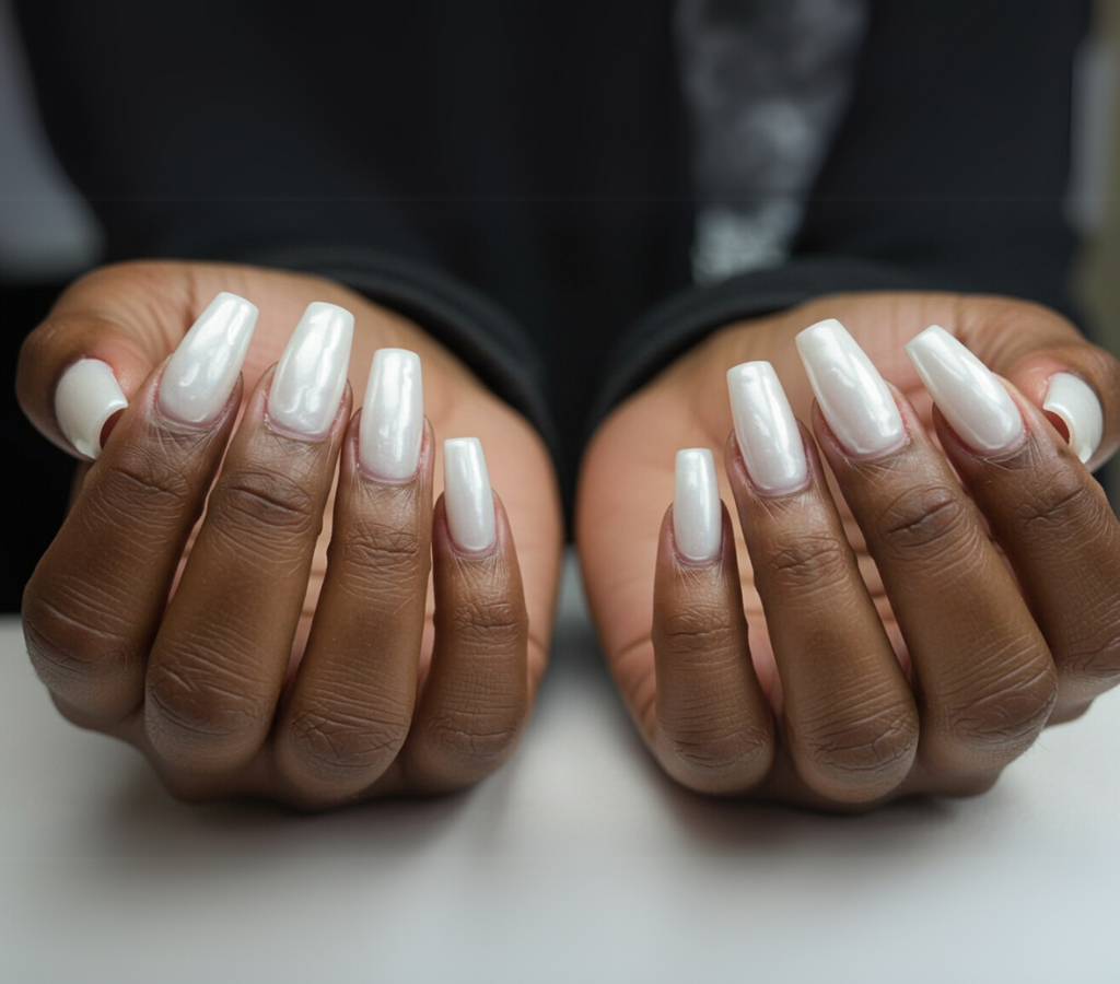 Unhas Brancas com Efeito Perolado
