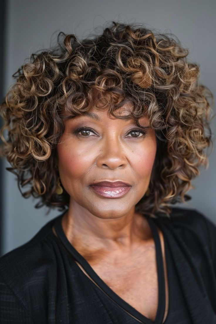 Bob cacheado curto para mulheres maduras