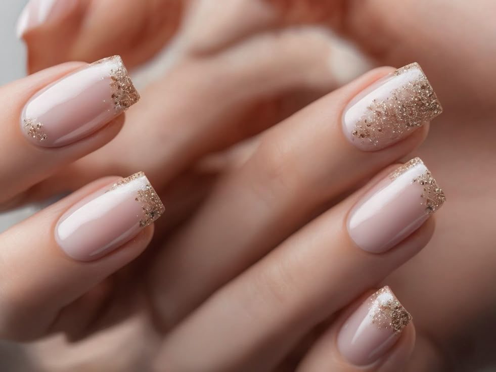 ideias de unhas decoradas com nude e dourado