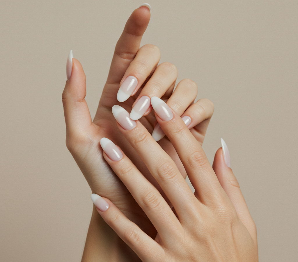 Branco translúcido unhas amendoadas