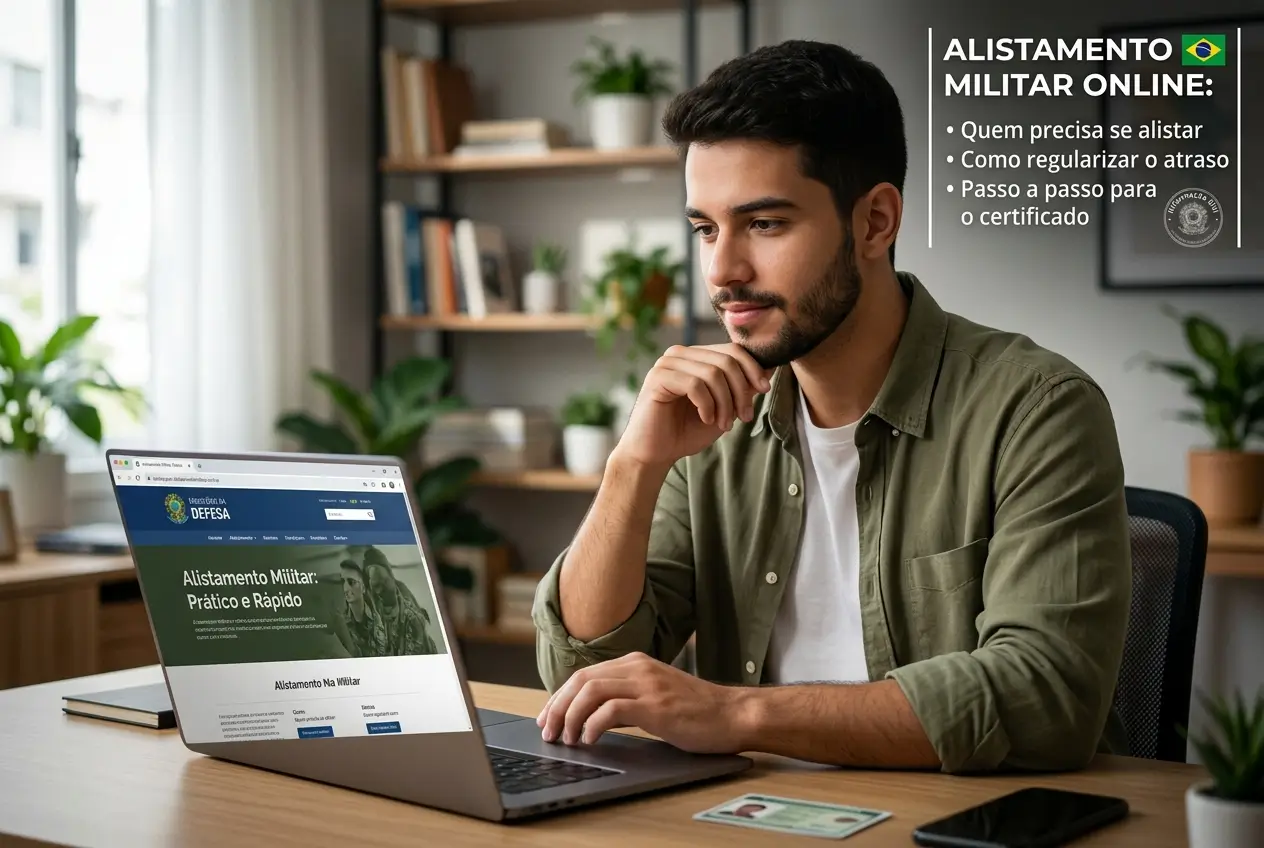 Jovem em site de alistamento militar brasileiro