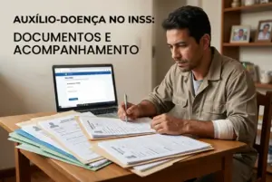 Homem preenche documentos de auxílio-doença no INSS