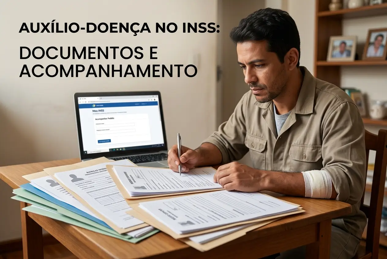Homem preenche documentos de auxílio-doença no INSS