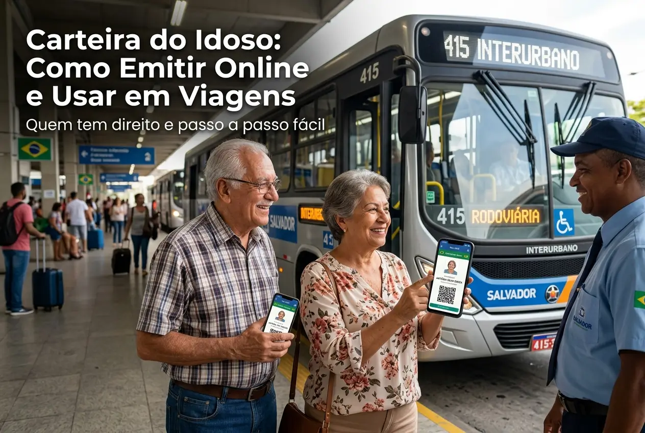Casal idoso acessando transporte público com smartphones
