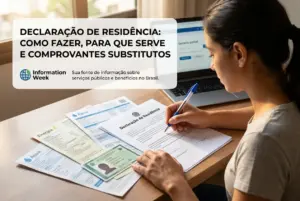 Pessoa preenchendo Declaração de Residência com contas de água e energia