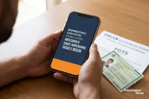 Pessoa com smartphone mostrando FGTS e antecipação 2026