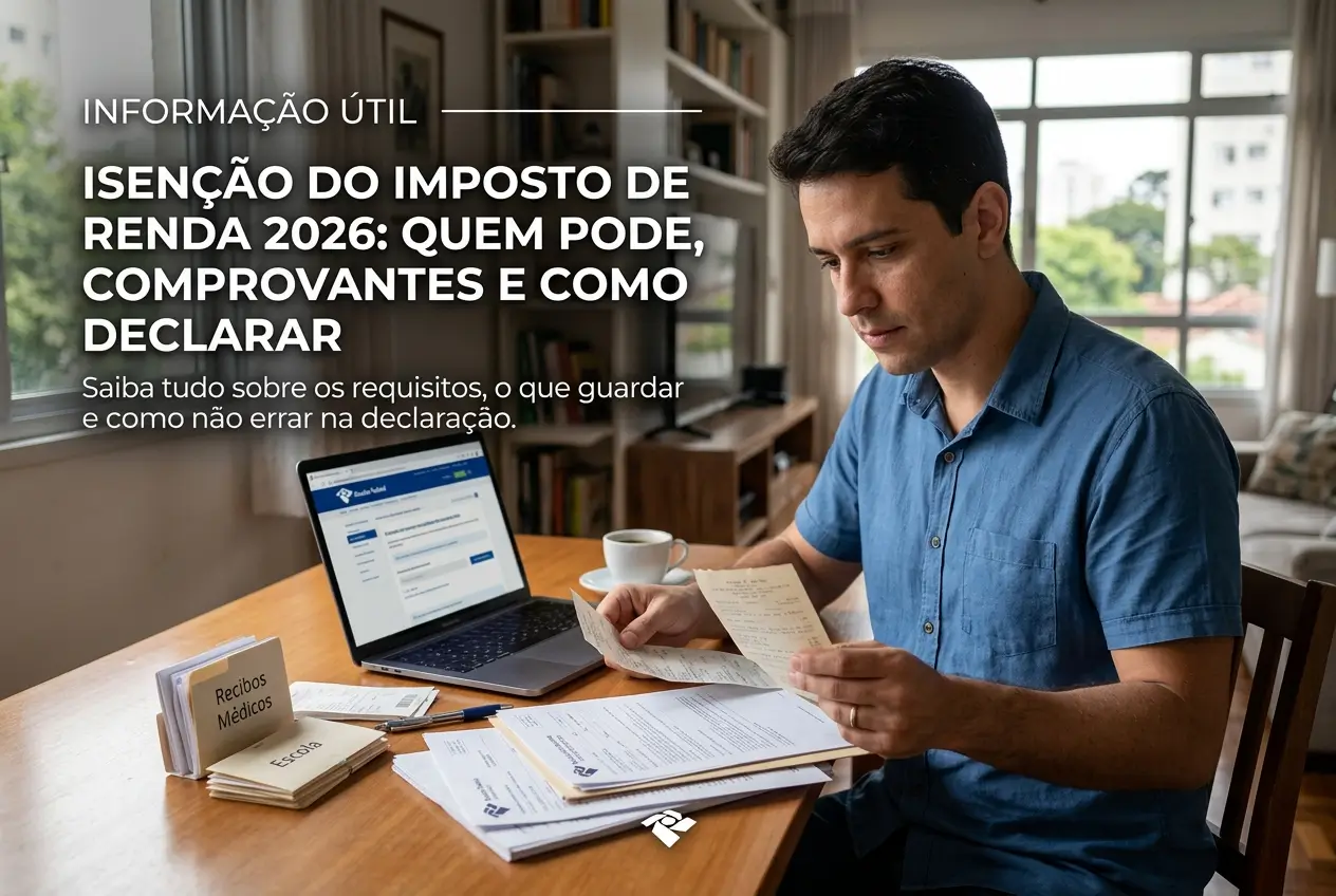 Homem revisando documentos para isenção fiscal 2026