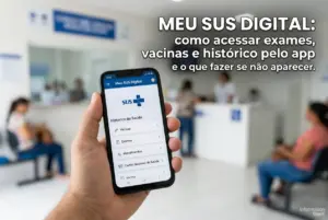 App Meu SUS Digital em smartphone em clínica de saúde