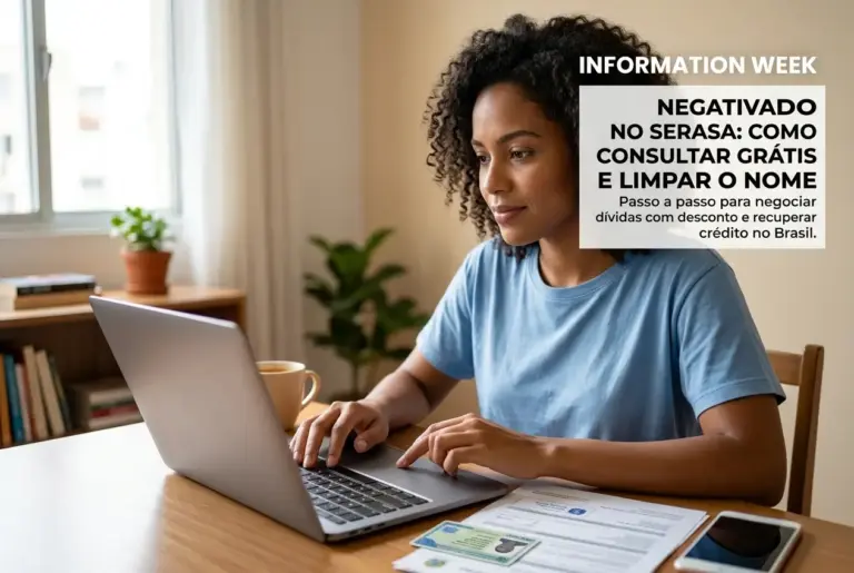 Mulher usando laptop para educação financeira no Brasil 2026