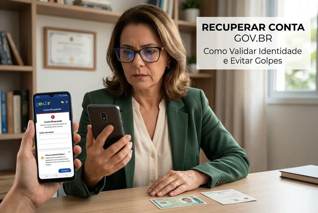 Mulher recuperando conta gov.br bloqueada em dois celulares