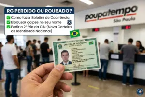 Pessoa com carteira de identidade brasileira no Poupatempo SP 2026
